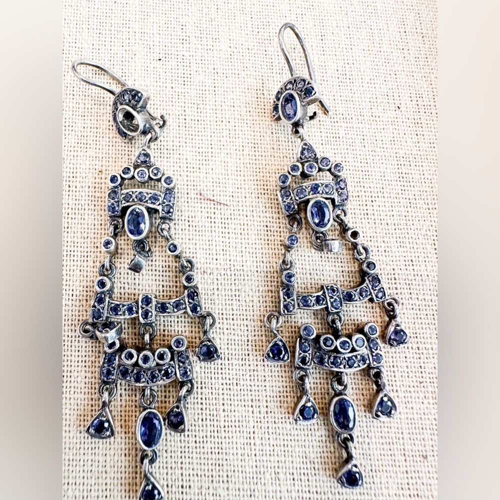 Sterling Silver Amethyst stamped handmade chandelier earrings